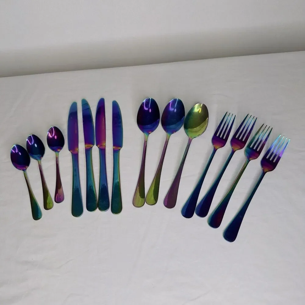 14 Pieces Byram Pattern Flatware Cambridge Rainbow‎ Mirror Titanium Plated